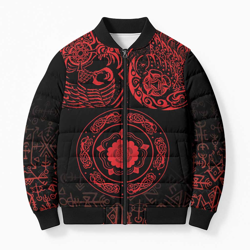 Viking Pride of Yorkshire Bomber Puffer Jacket Red Odin’s Ravens Nordic - Wonder Print Shop