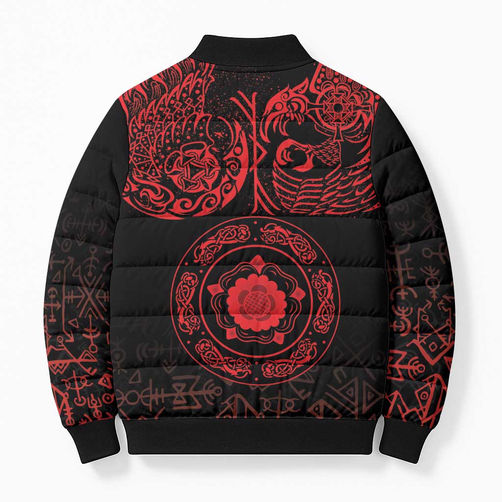 Viking Pride of Yorkshire Bomber Puffer Jacket Red Odin’s Ravens Nordic - Wonder Print Shop