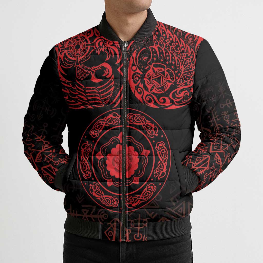 Viking Pride of Yorkshire Bomber Puffer Jacket Red Odin’s Ravens Nordic - Wonder Print Shop