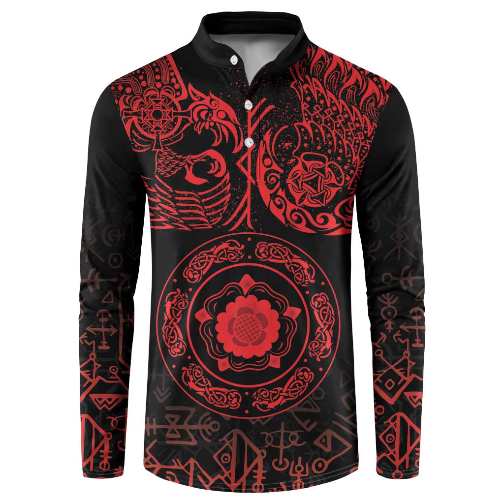 Viking Pride of Yorkshire Button Sweatshirt Red Odin’s Ravens Nordic - Wonder Print Shop