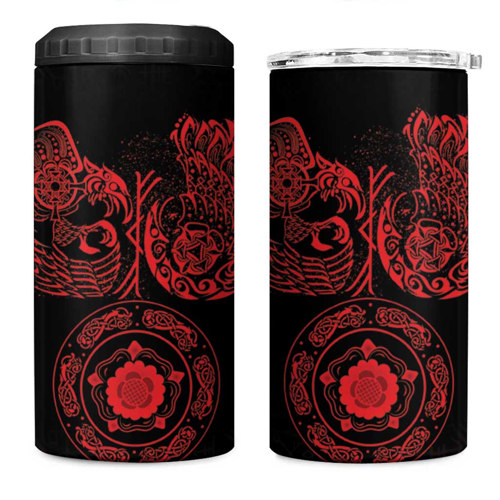 Viking Pride of Yorkshire 4 in 1 Can Cooler Tumbler Red Odin’s Ravens Nordic - Wonder Print Shop