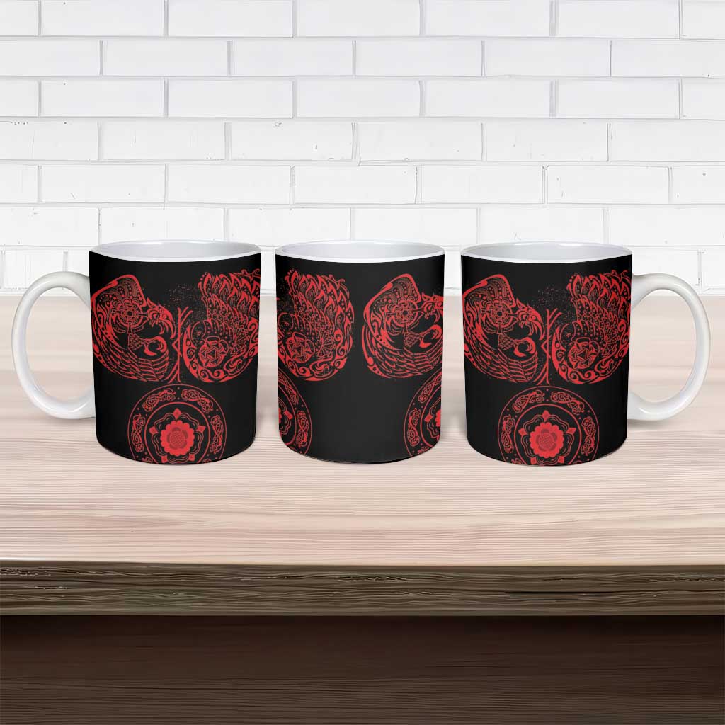 Viking Pride of Yorkshire Ceramic Mug Red Odin’s Ravens Nordic - Wonder Print Shop