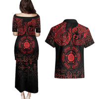 Viking Pride of Yorkshire Couples Matching Puletasi and Hawaiian Shirt Red Odin’s Ravens Nordic - Wonder Print Shop