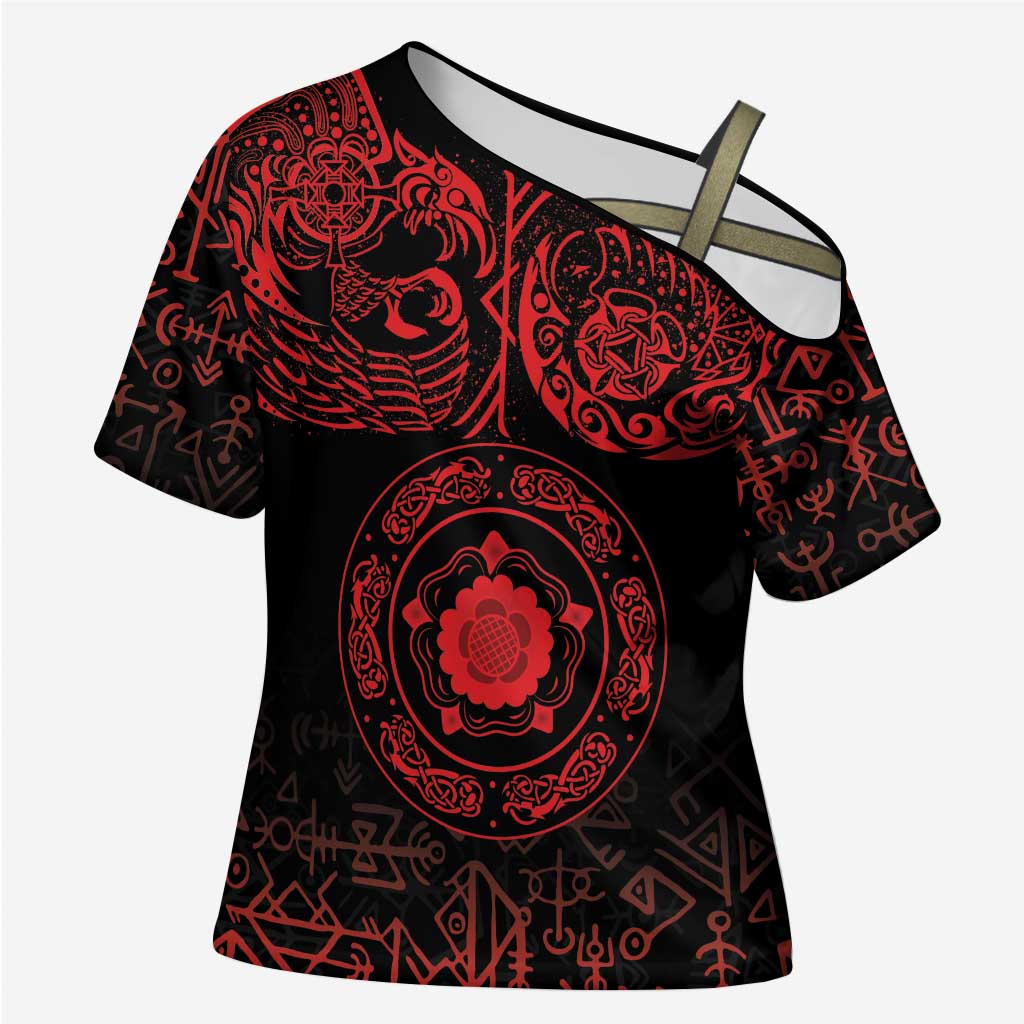 Viking Pride of Yorkshire Cross Shoulder Shirt Red Odin’s Ravens Nordic - Wonder Print Shop