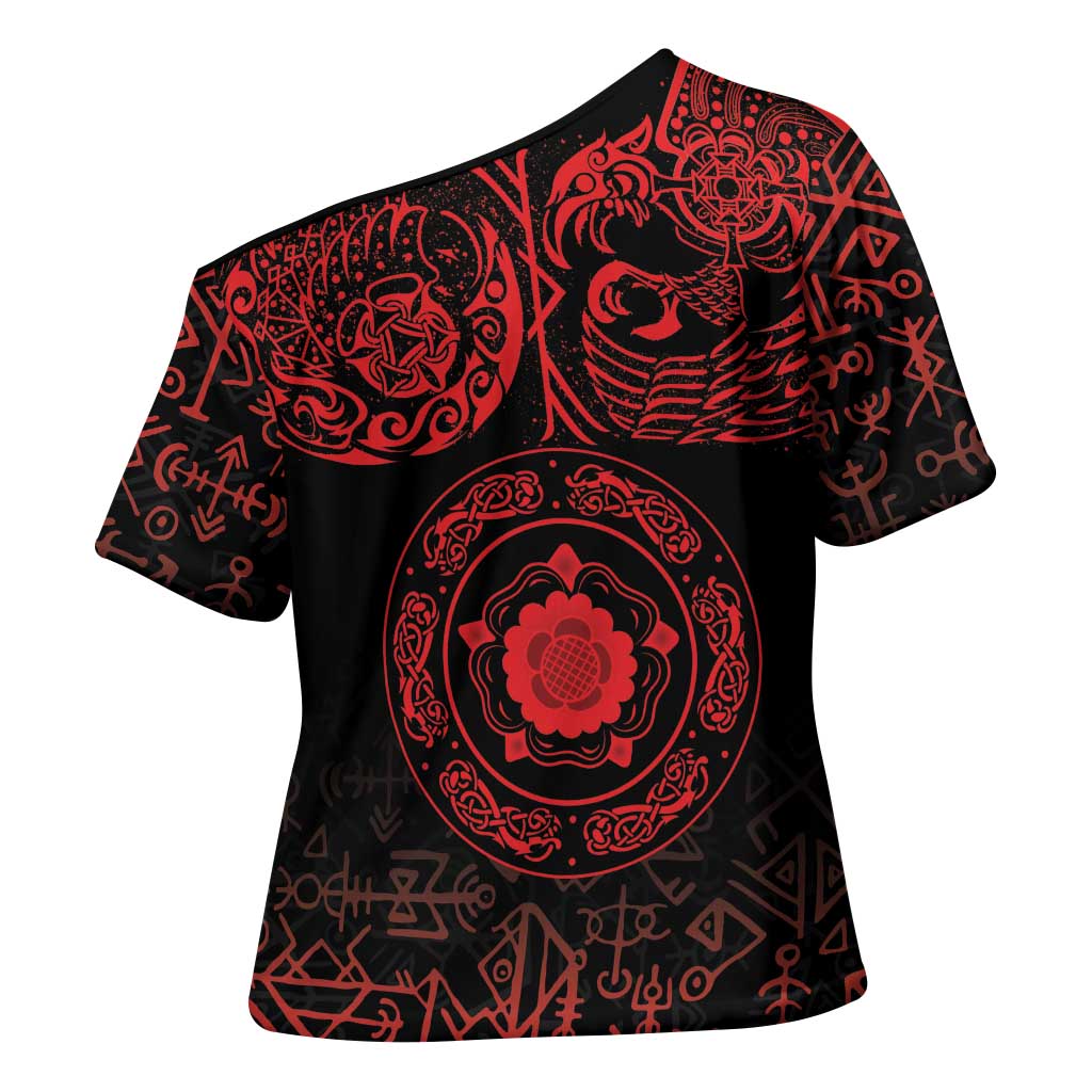 Viking Pride of Yorkshire Cross Shoulder Shirt Red Odin’s Ravens Nordic - Wonder Print Shop