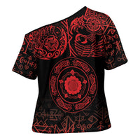Viking Pride of Yorkshire Cross Shoulder Shirt Red Odin’s Ravens Nordic - Wonder Print Shop