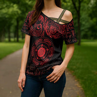 Viking Pride of Yorkshire Cross Shoulder Shirt Red Odin’s Ravens Nordic - Wonder Print Shop