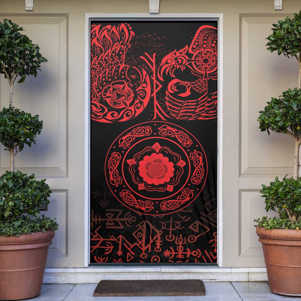 Viking Pride of Yorkshire Door Cover Red Odin’s Ravens Nordic - Wonder Print Shop