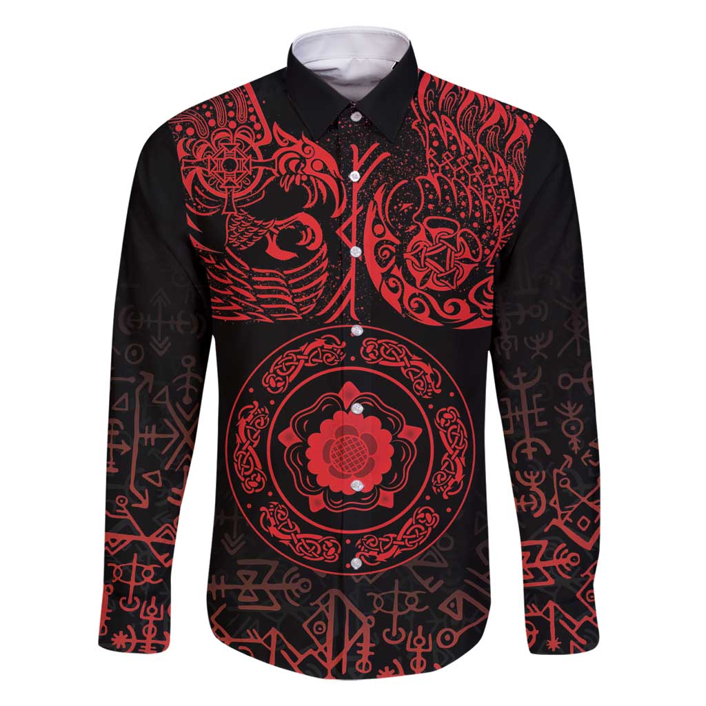 Viking Pride of Yorkshire Family Matching Long Sleeve Bodycon Dress and Hawaiian Shirt Red Odin’s Ravens Nordic - Wonder Print Shop