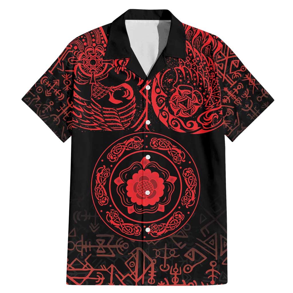 Viking Pride of Yorkshire Family Matching Mermaid Dress and Hawaiian Shirt Red Odin’s Ravens Nordic - Wonder Print Shop