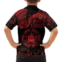 Viking Pride of Yorkshire Family Matching Off The Shoulder Long Sleeve Dress and Hawaiian Shirt Red Odin’s Ravens Nordic - Wonder Print Shop