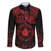 Viking Pride of Yorkshire Family Matching Off The Shoulder Long Sleeve Dress and Hawaiian Shirt Red Odin’s Ravens Nordic - Wonder Print Shop