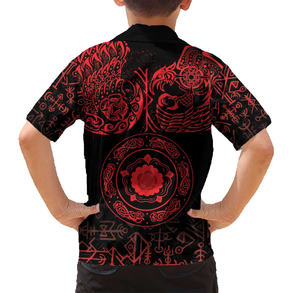 Viking Pride of Yorkshire Family Matching Off Shoulder Maxi Dress and Hawaiian Shirt Red Odin’s Ravens Nordic - Wonder Print Shop