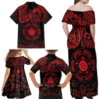 Viking Pride of Yorkshire Family Matching Off Shoulder Maxi Dress and Hawaiian Shirt Red Odin’s Ravens Nordic - Wonder Print Shop