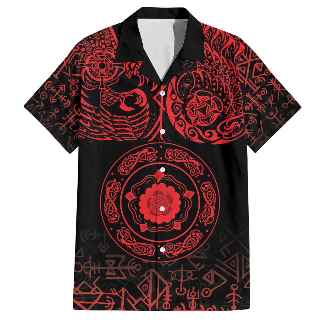 Viking Pride of Yorkshire Family Matching Off Shoulder Maxi Dress and Hawaiian Shirt Red Odin’s Ravens Nordic - Wonder Print Shop