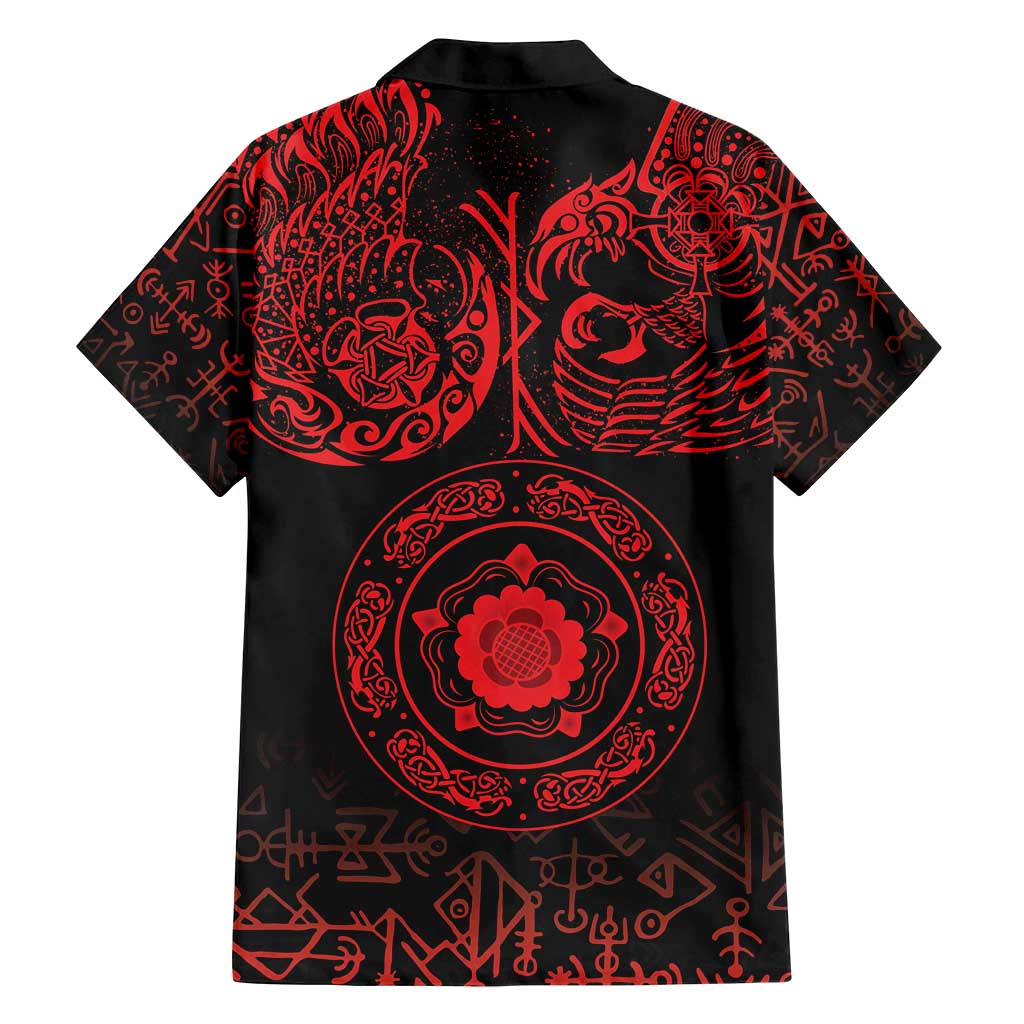 Viking Pride of Yorkshire Family Matching Off Shoulder Maxi Dress and Hawaiian Shirt Red Odin’s Ravens Nordic - Wonder Print Shop