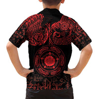 Viking Pride of Yorkshire Family Matching Off Shoulder Short Dress and Hawaiian Shirt Red Odin’s Ravens Nordic - Wonder Print Shop
