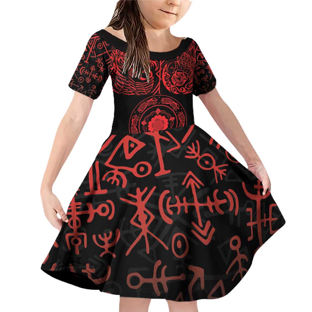 Viking Pride of Yorkshire Family Matching Off Shoulder Short Dress and Hawaiian Shirt Red Odin’s Ravens Nordic - Wonder Print Shop