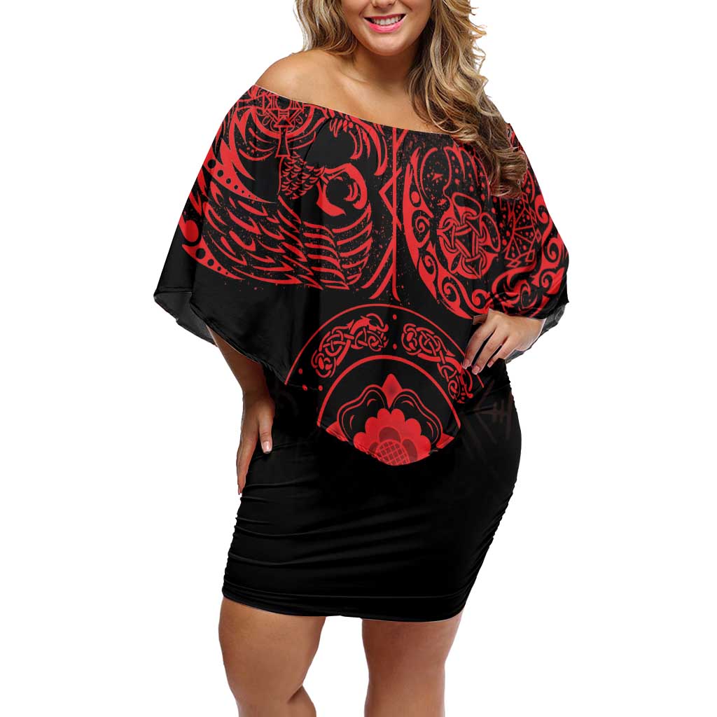 Viking Pride of Yorkshire Family Matching Off Shoulder Short Dress and Hawaiian Shirt Red Odin’s Ravens Nordic - Wonder Print Shop