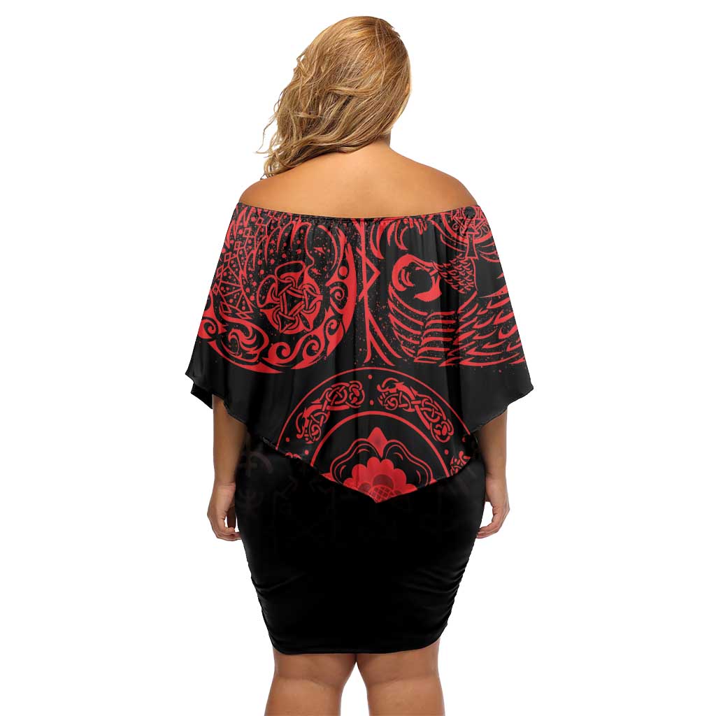 Viking Pride of Yorkshire Family Matching Off Shoulder Short Dress and Hawaiian Shirt Red Odin’s Ravens Nordic - Wonder Print Shop