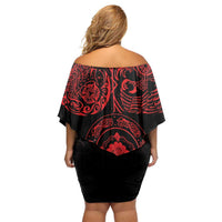 Viking Pride of Yorkshire Family Matching Off Shoulder Short Dress and Hawaiian Shirt Red Odin’s Ravens Nordic - Wonder Print Shop