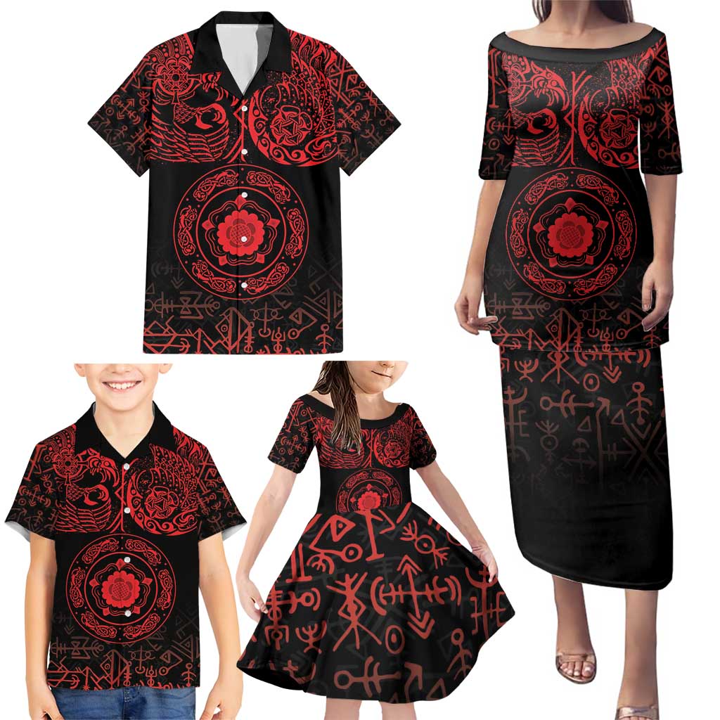 Viking Pride of Yorkshire Family Matching Puletasi and Hawaiian Shirt Red Odin’s Ravens Nordic - Wonder Print Shop