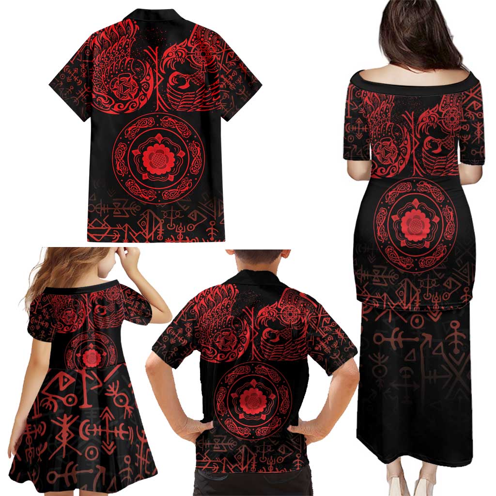 Viking Pride of Yorkshire Family Matching Puletasi and Hawaiian Shirt Red Odin’s Ravens Nordic - Wonder Print Shop