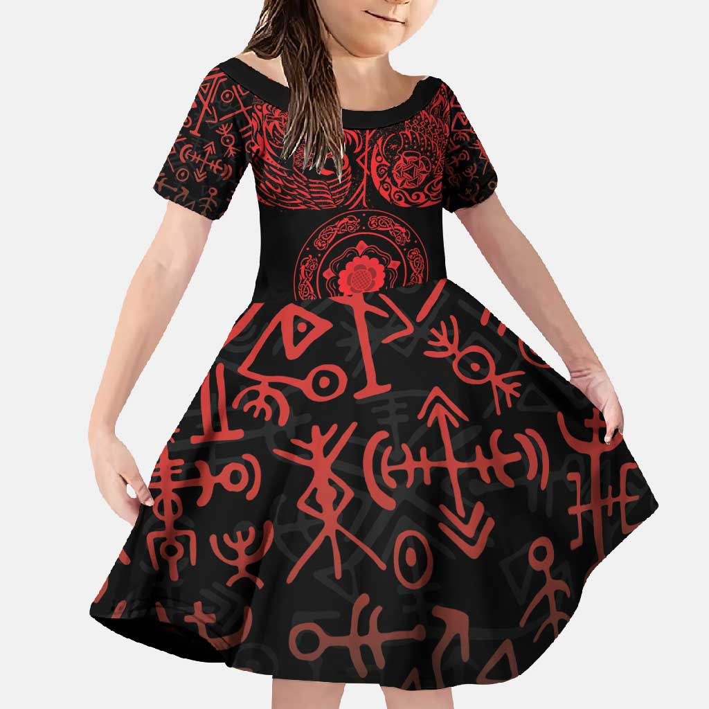 Viking Pride of Yorkshire Family Matching Short Sleeve Bodycon Dress and Hawaiian Shirt Red Odin’s Ravens Nordic - Wonder Print Shop