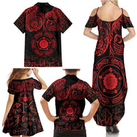 Viking Pride of Yorkshire Family Matching Summer Maxi Dress and Hawaiian Shirt Red Odin’s Ravens Nordic - Wonder Print Shop