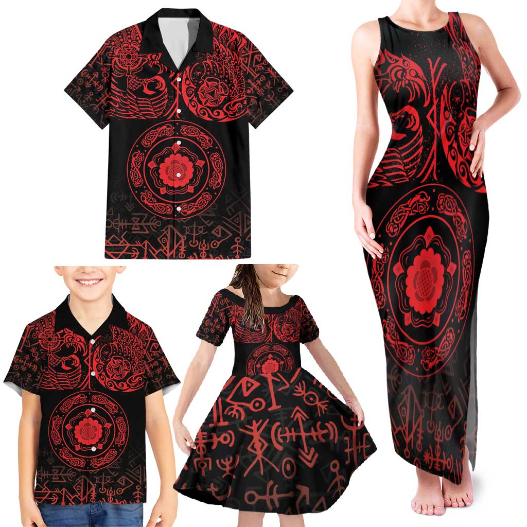 Viking Pride of Yorkshire Family Matching Tank Maxi Dress and Hawaiian Shirt Red Odin’s Ravens Nordic - Wonder Print Shop