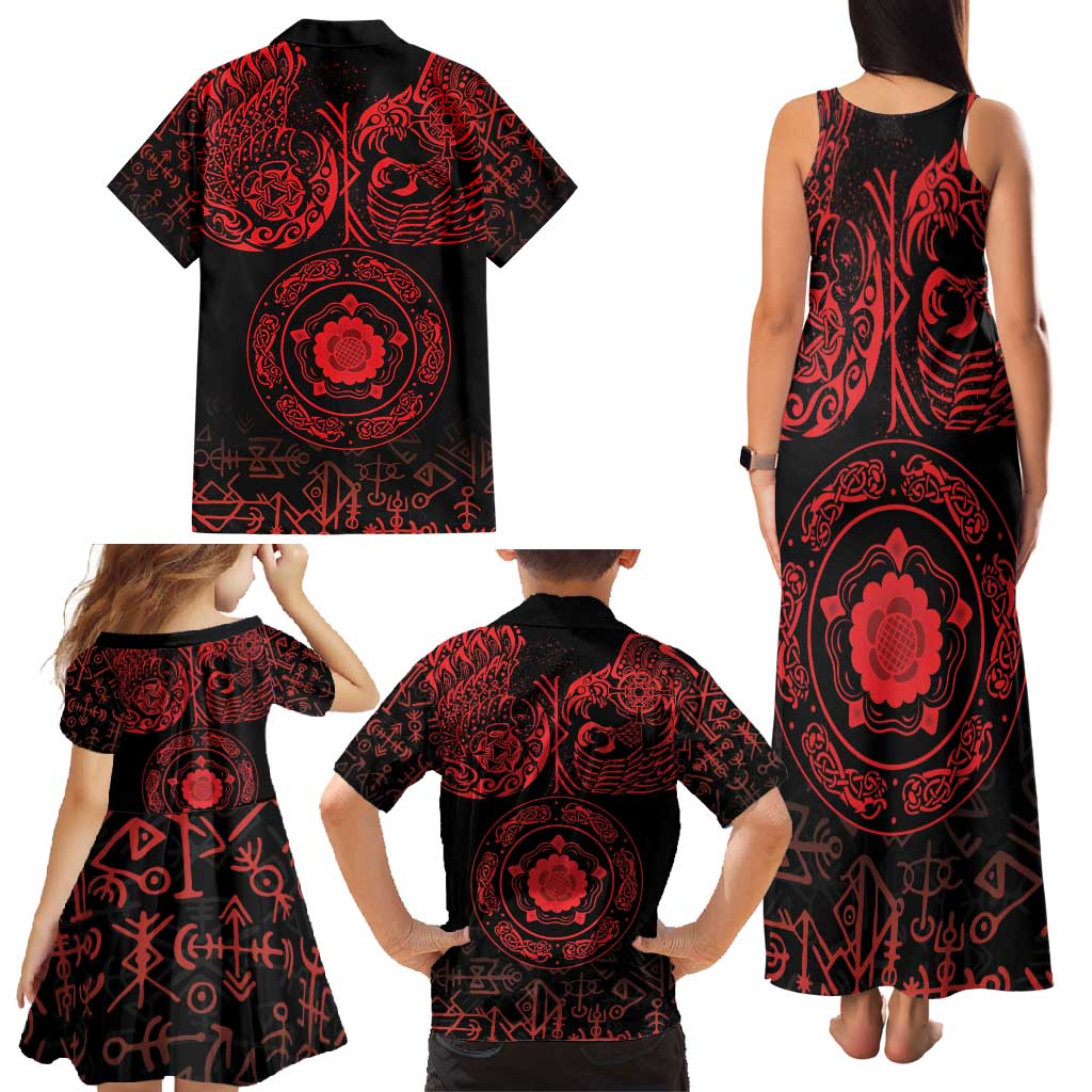 Viking Pride of Yorkshire Family Matching Tank Maxi Dress and Hawaiian Shirt Red Odin’s Ravens Nordic - Wonder Print Shop