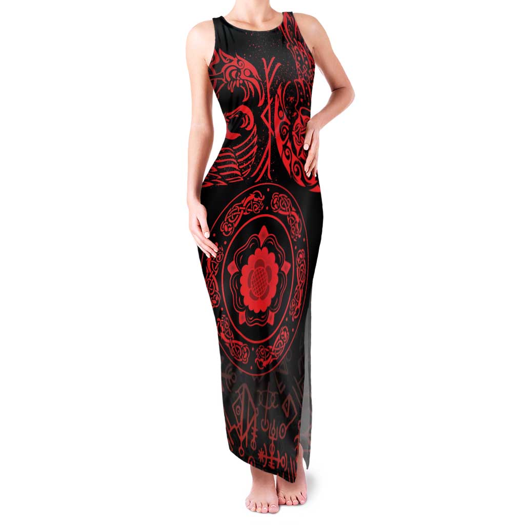Viking Pride of Yorkshire Family Matching Tank Maxi Dress and Hawaiian Shirt Red Odin’s Ravens Nordic - Wonder Print Shop