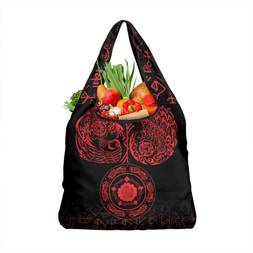 Viking Pride of Yorkshire Grocery Bag Red Odin’s Ravens Nordic - Wonder Print Shop