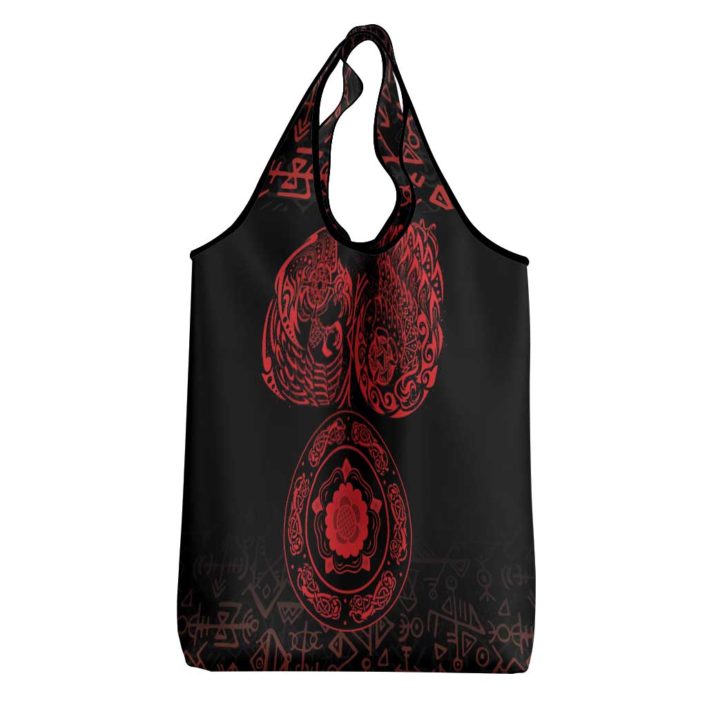 Viking Pride of Yorkshire Grocery Bag Red Odin’s Ravens Nordic - Wonder Print Shop