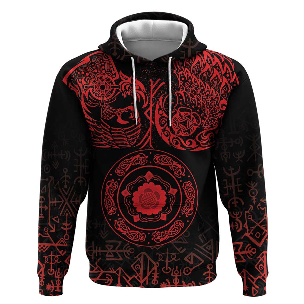 Viking Pride of Yorkshire Hoodie Red Odin’s Ravens Nordic - Wonder Print Shop