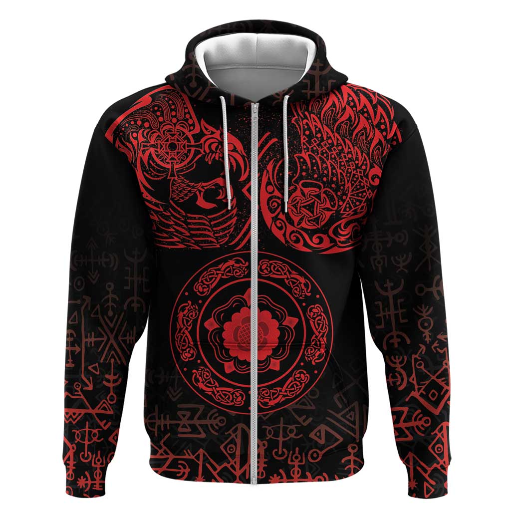 Viking Pride of Yorkshire Hoodie Red Odin’s Ravens Nordic - Wonder Print Shop
