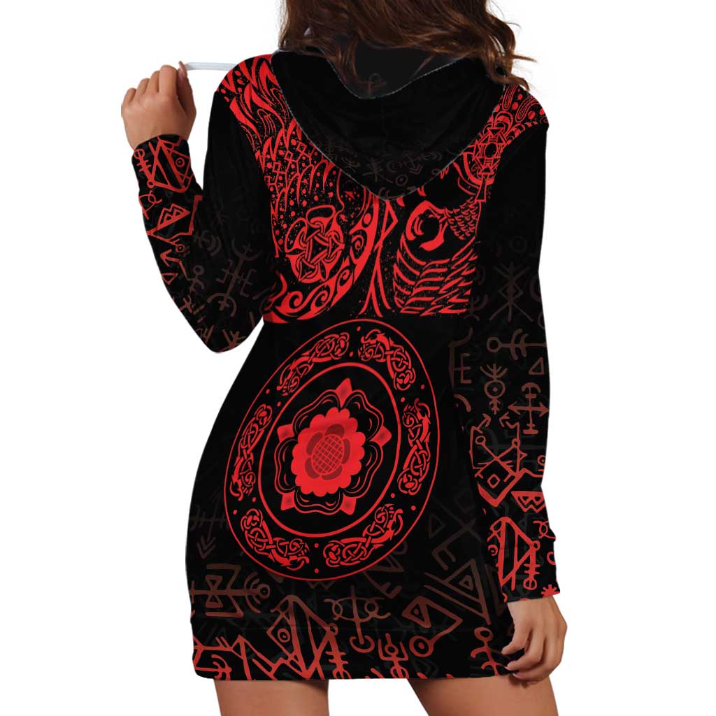 Viking Pride of Yorkshire Hoodie Dress Red Odin’s Ravens Nordic - Wonder Print Shop