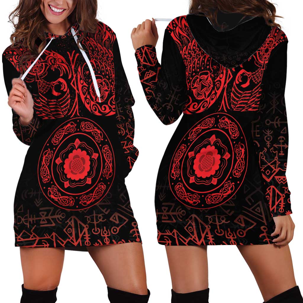Viking Pride of Yorkshire Hoodie Dress Red Odin’s Ravens Nordic - Wonder Print Shop