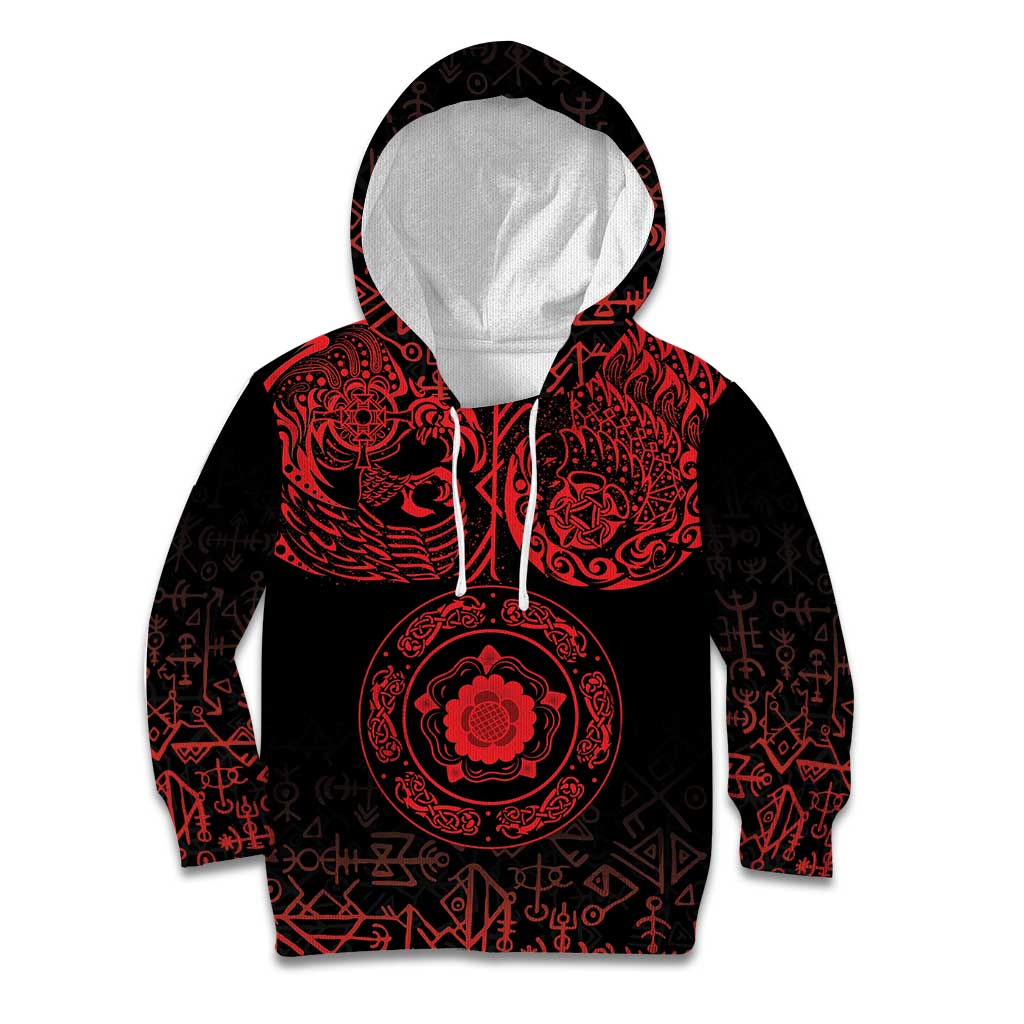 Viking Pride of Yorkshire Kid Hoodie Red Odin’s Ravens Nordic - Wonder Print Shop