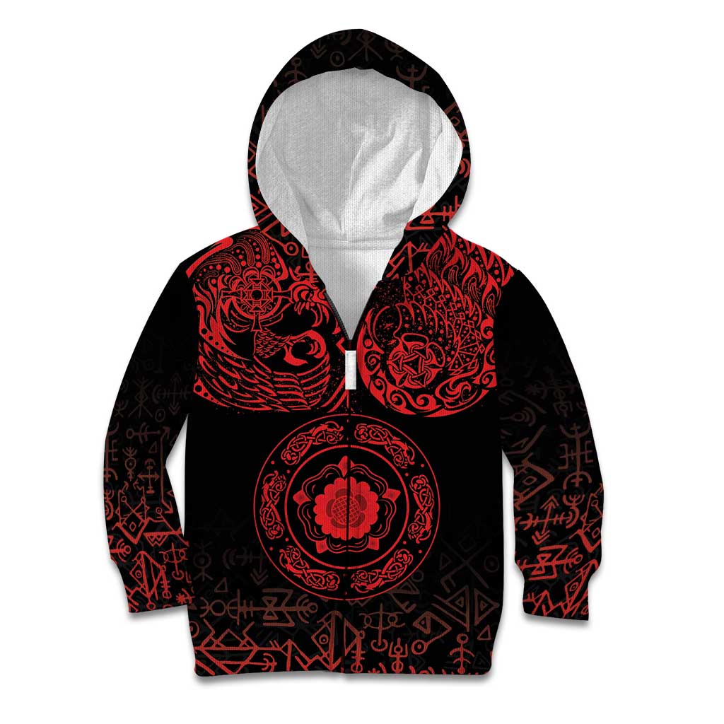 Viking Pride of Yorkshire Kid Hoodie Red Odin’s Ravens Nordic - Wonder Print Shop