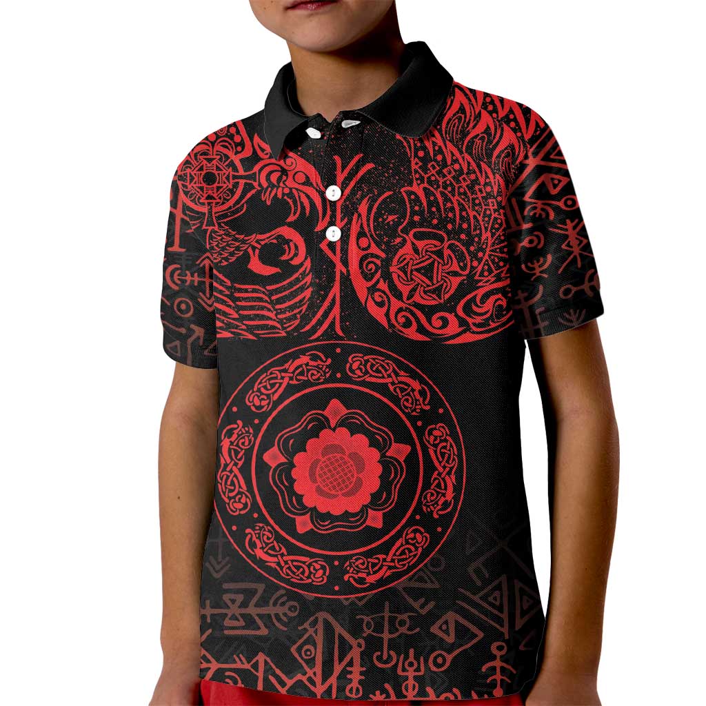 Viking Pride of Yorkshire Kid Polo Shirt Red Odin’s Ravens Nordic - Wonder Print Shop