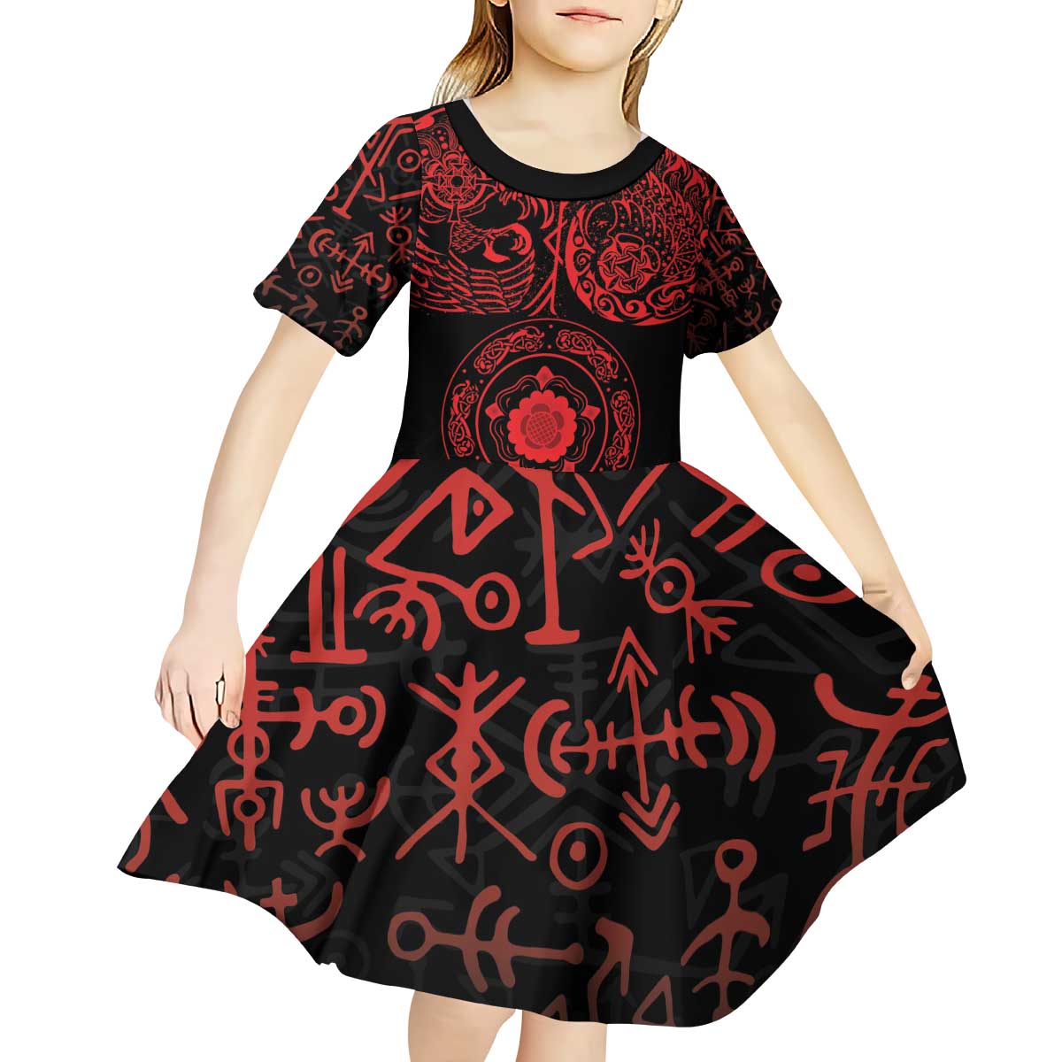 Viking Pride of Yorkshire Kid Short Sleeve Dress Red Odin’s Ravens Nordic - Wonder Print Shop