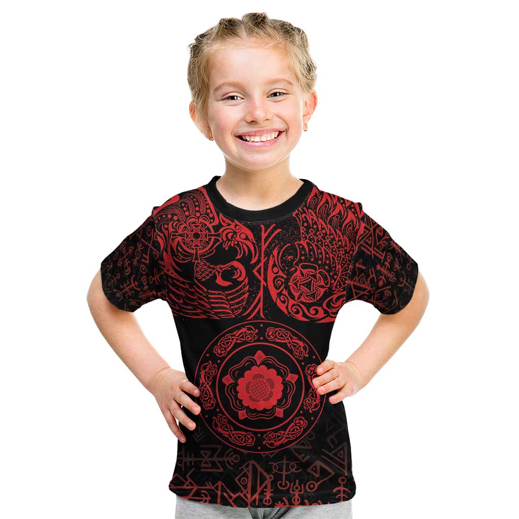 Viking Pride of Yorkshire Kid T Shirt Red Odin’s Ravens Nordic - Wonder Print Shop