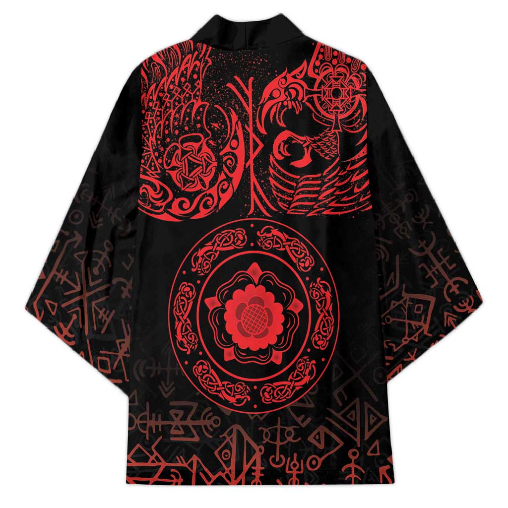 Viking Pride of Yorkshire Kimono Red Odin’s Ravens Nordic - Wonder Print Shop