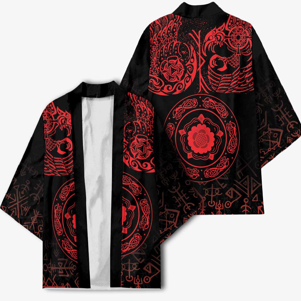 Viking Pride of Yorkshire Kimono Red Odin’s Ravens Nordic - Wonder Print Shop