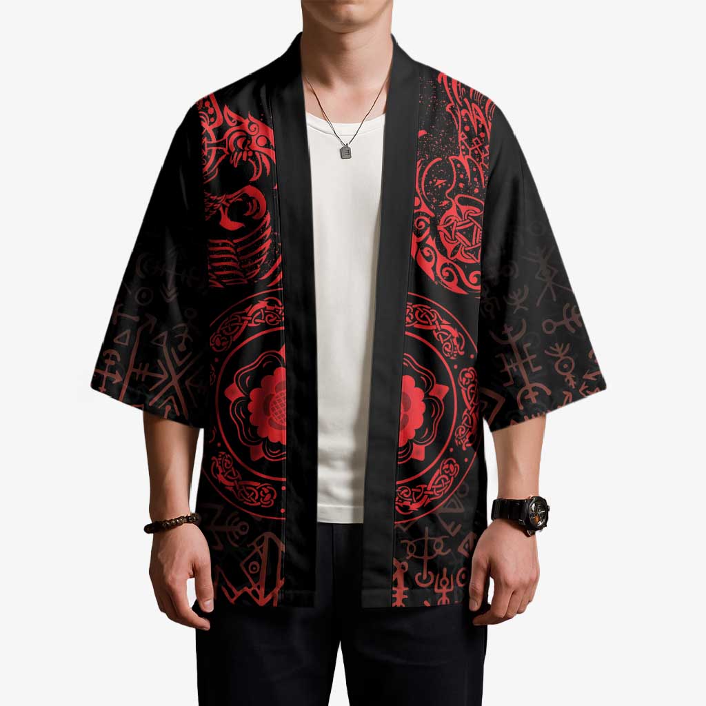 Viking Pride of Yorkshire Kimono Red Odin’s Ravens Nordic - Wonder Print Shop