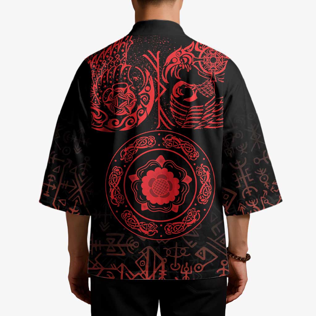 Viking Pride of Yorkshire Kimono Red Odin’s Ravens Nordic - Wonder Print Shop