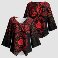 Viking Pride of Yorkshire Kimono Sleeve Blouse Red Odin’s Ravens Nordic - Wonder Print Shop