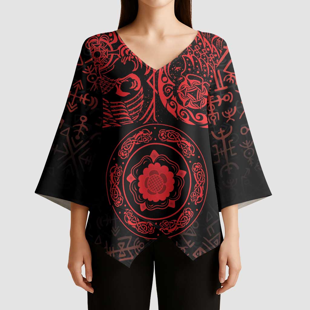 Viking Pride of Yorkshire Kimono Sleeve Blouse Red Odin’s Ravens Nordic - Wonder Print Shop