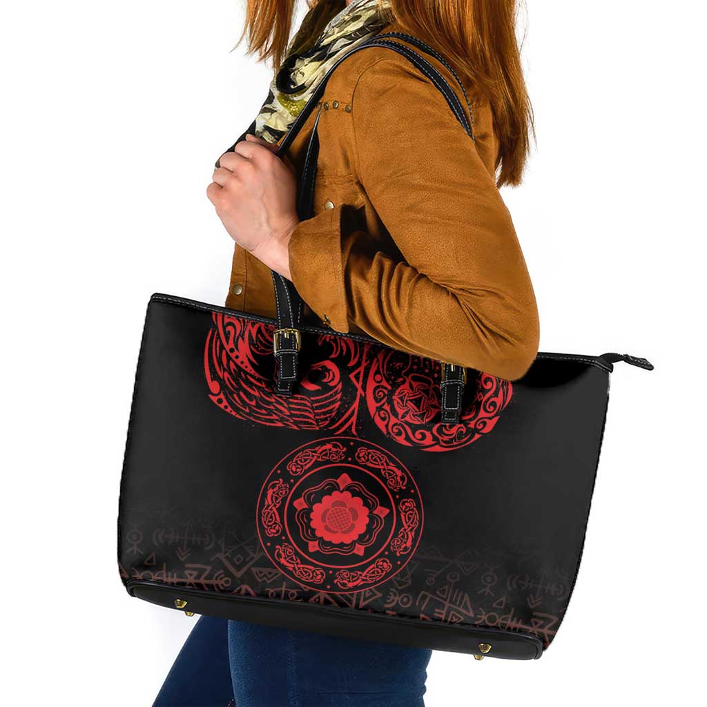 Viking Pride of Yorkshire Leather Tote Bag Red Odin’s Ravens Nordic - Wonder Print Shop